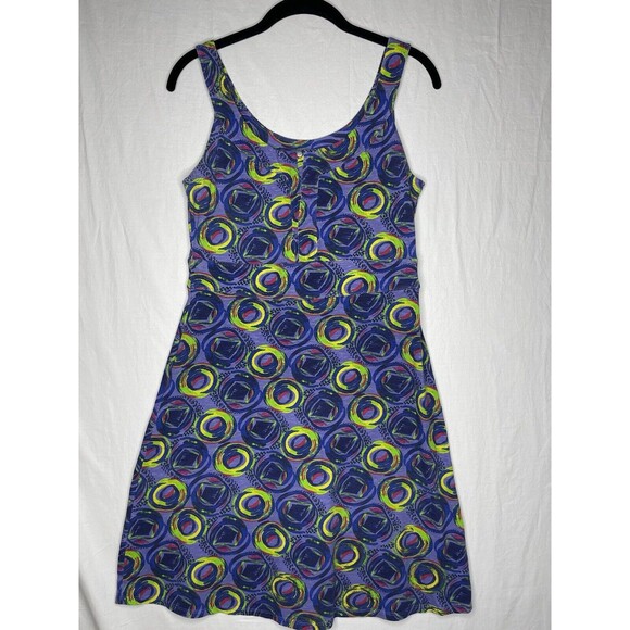 REI Dress Size Small Casual Stretch Blue Green Swirl Circles Artsy Tank Dress - Picture 1 of 8
